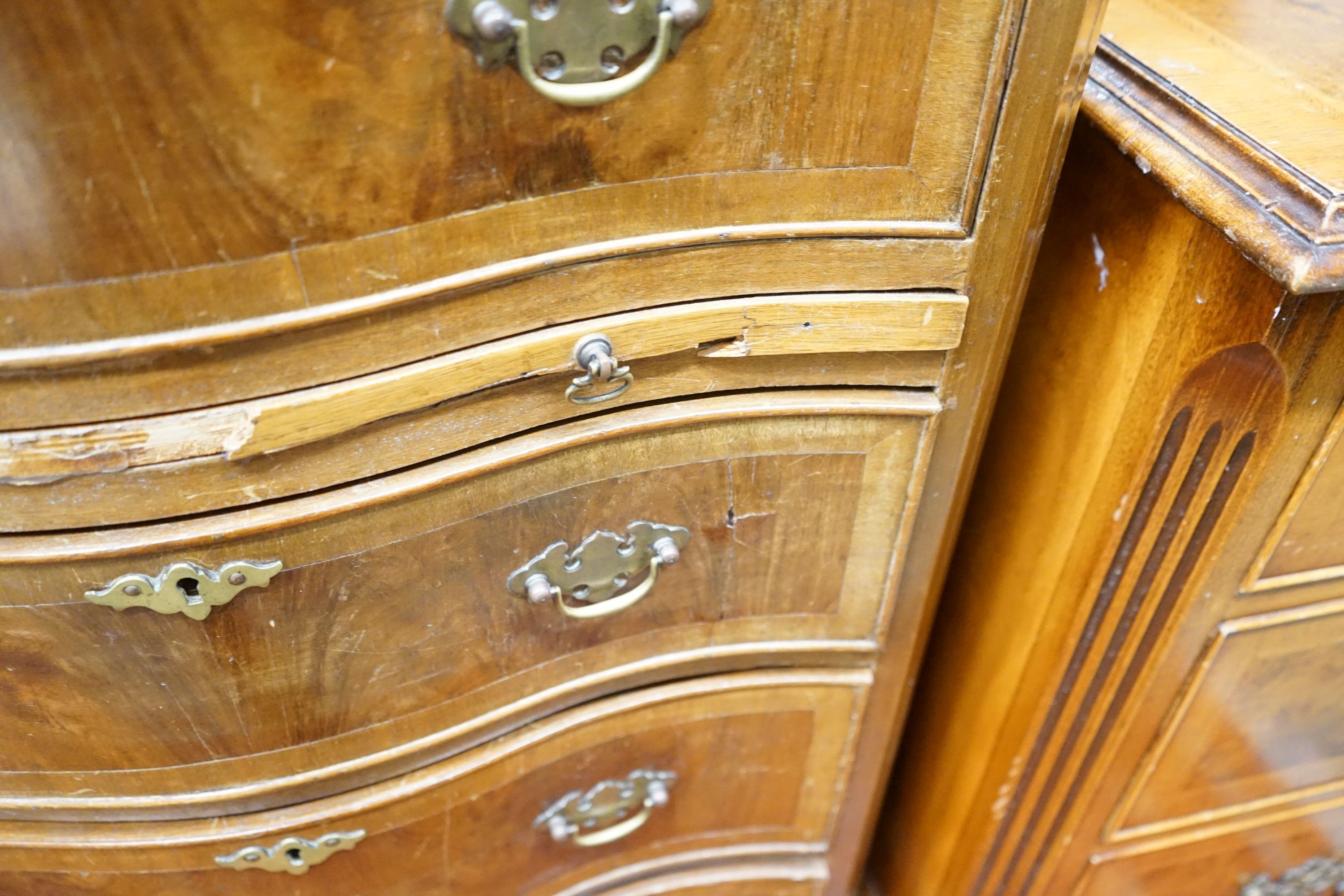 A reproduction 18th century style serpentine walnut tall chest fitted slide, width 66cm, depth 43cm, height 134cm